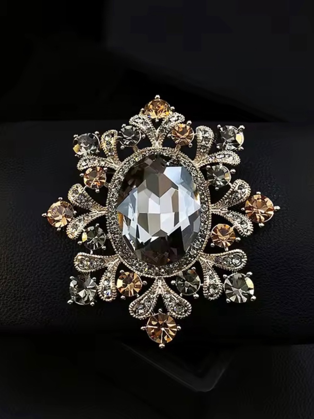 Italian Luxury Crystal Statement Brooch Large Gold Tone Rhinestone Pin NWOT